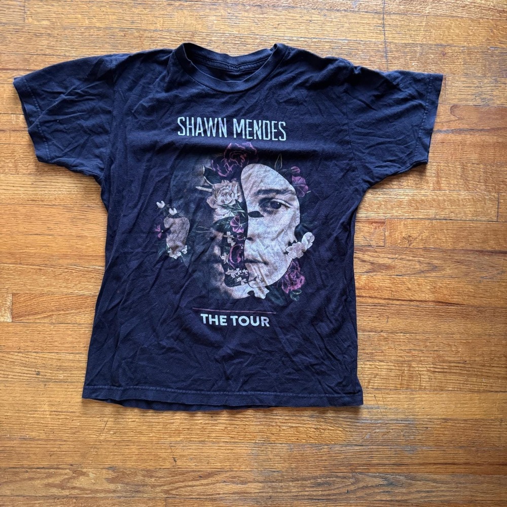 Shawn Mendes The Tour T-Shirt Graphic Print Band Tee Black Medium‎